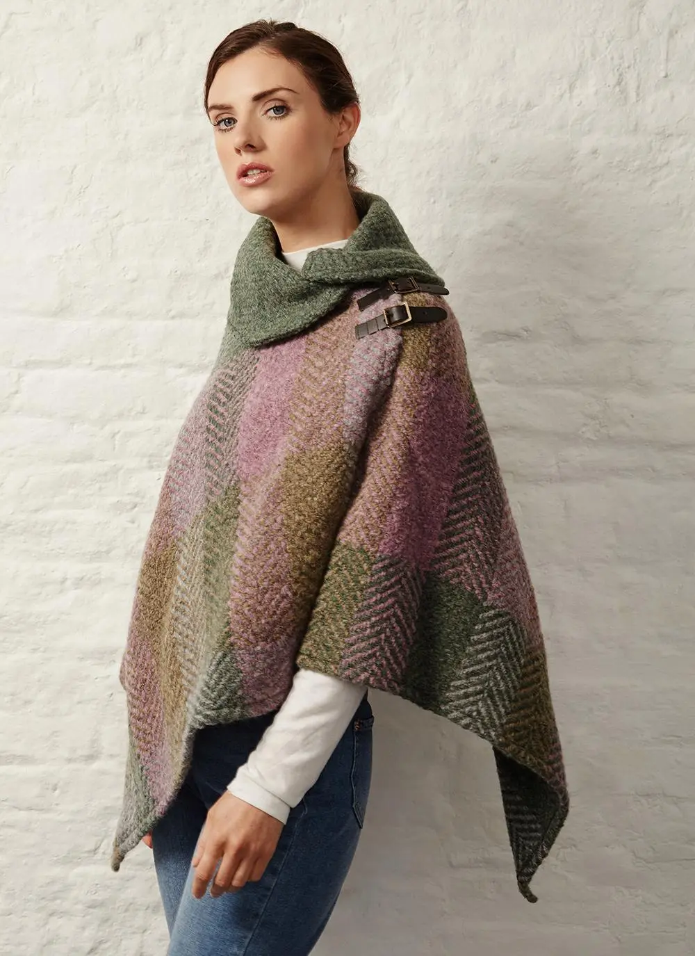 Shawl Collar Cape Multi Loden