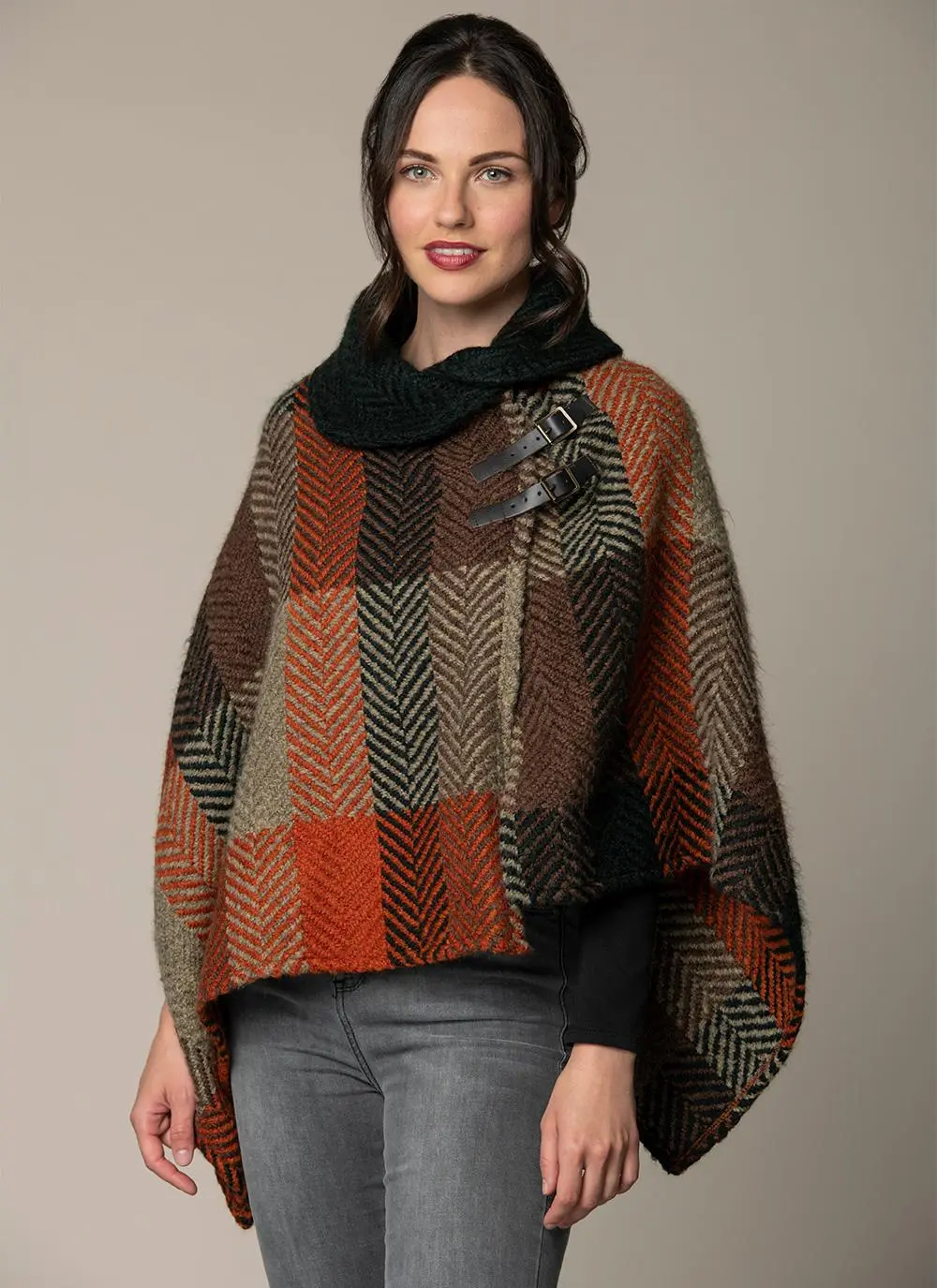 Shawl Collar Cape Multi Rust
