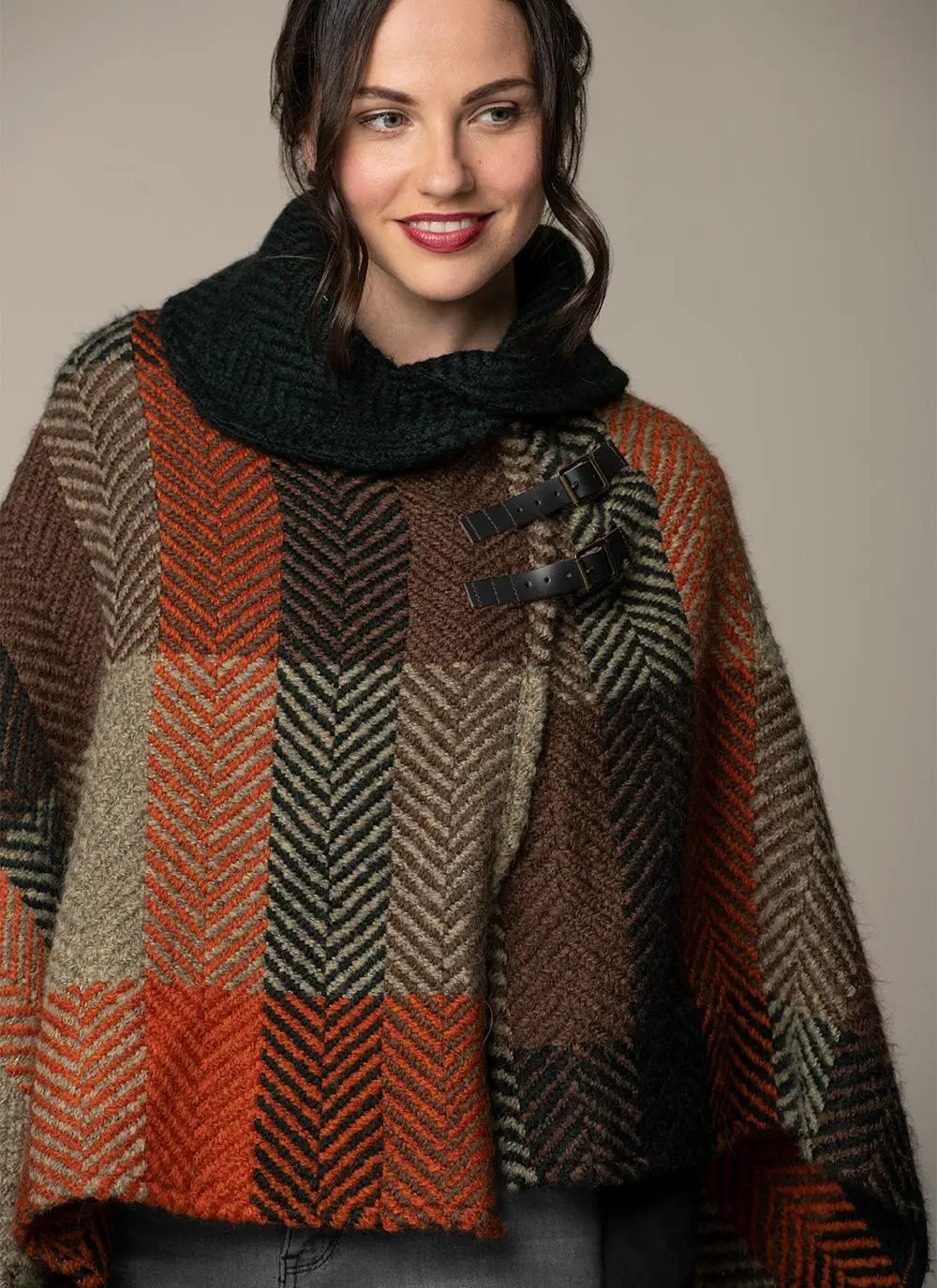 Shawl Collar Cape Multi Rust