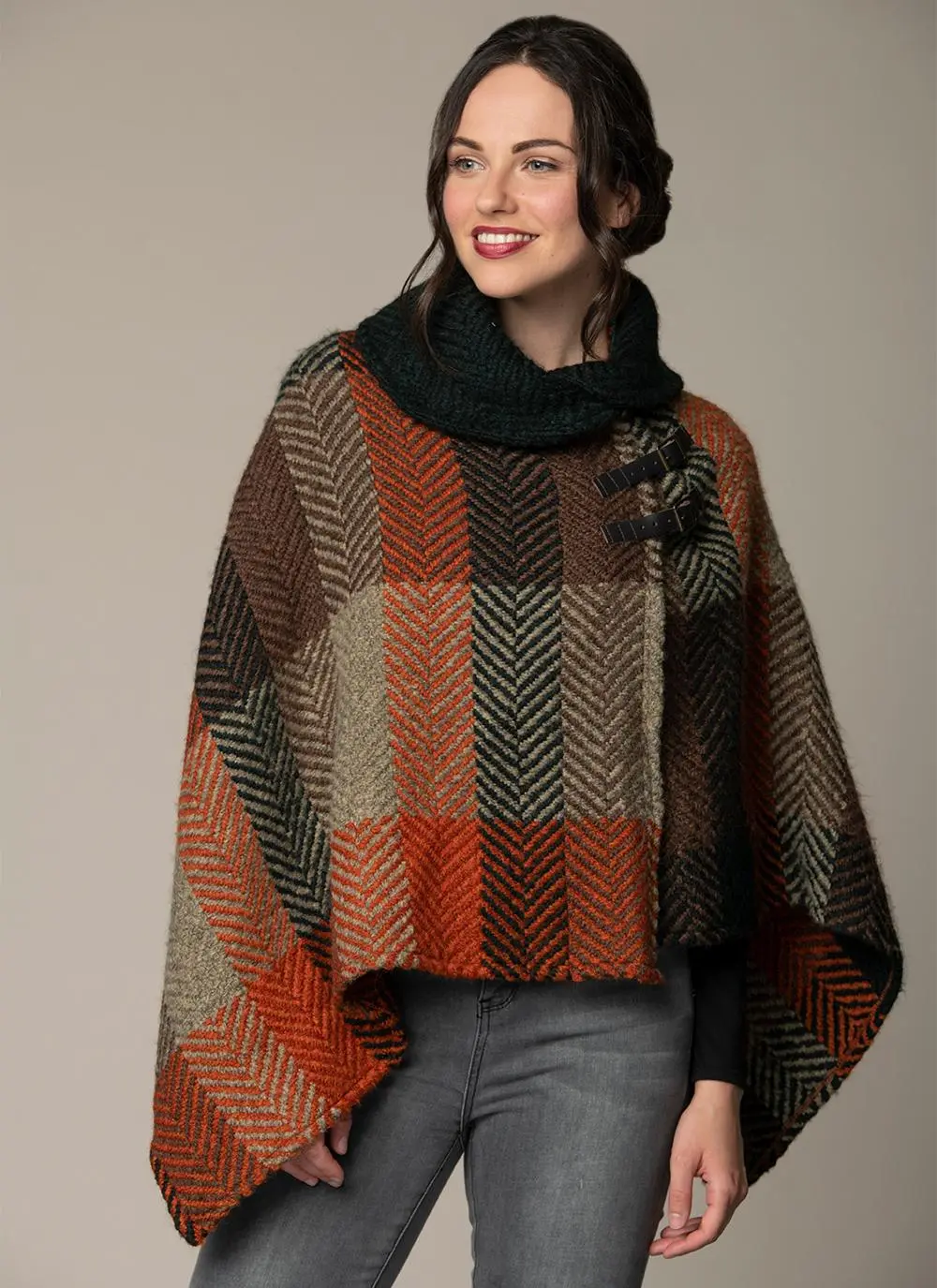 Shawl Collar Cape Multi Rust