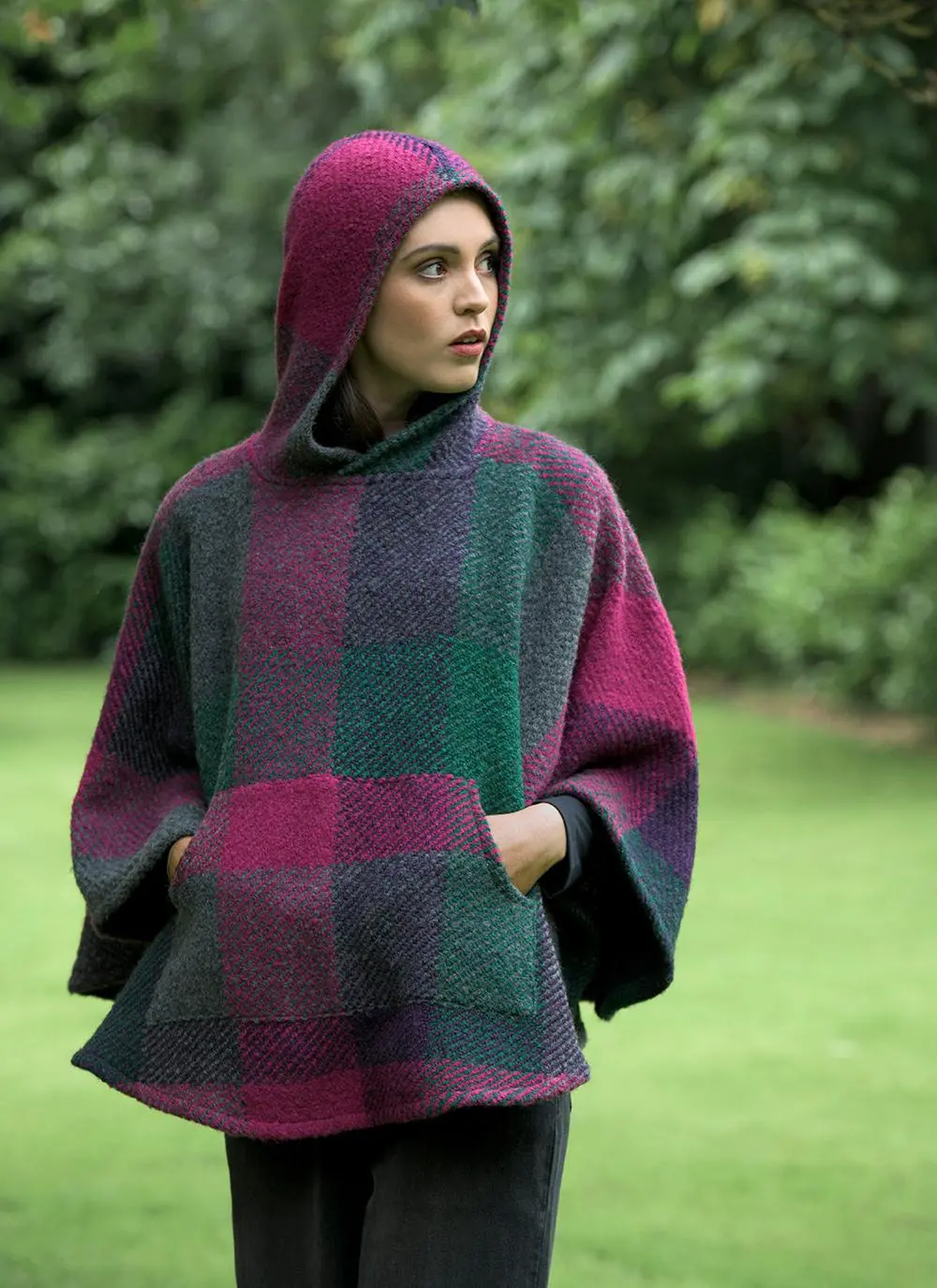 Cheryl Hooded Wool Poncho