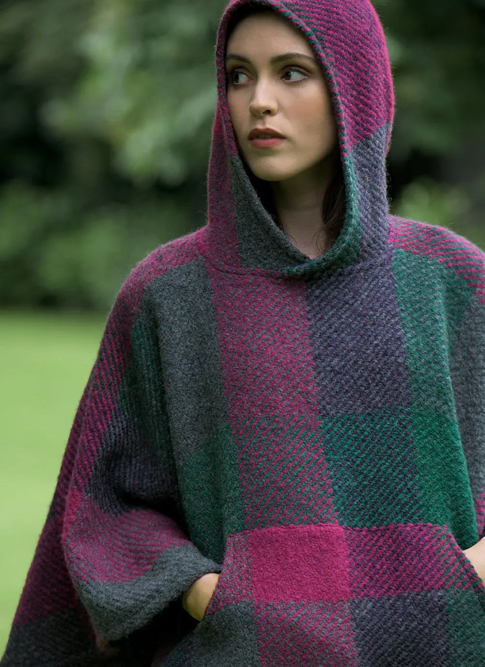 Cheryl Hooded Wool Poncho