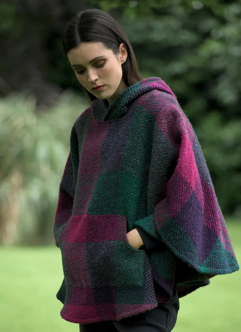 Cheryl Hooded Wool Poncho