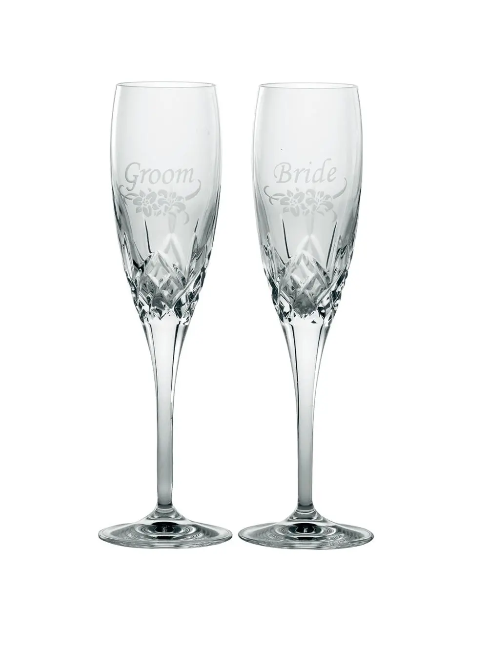 Galway Crystal Floral Bride & Groom Flute (Pair)