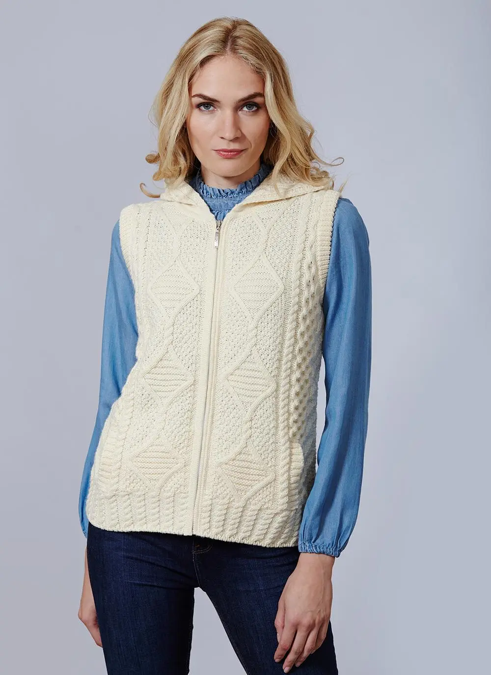 Carol Sleeveless Zip Aran Hoodie