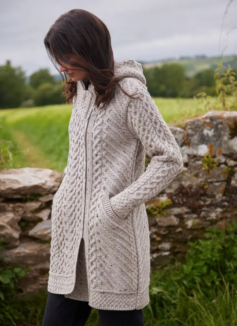 Catriona Side Zip Hooded Coatigan in Oatmeal