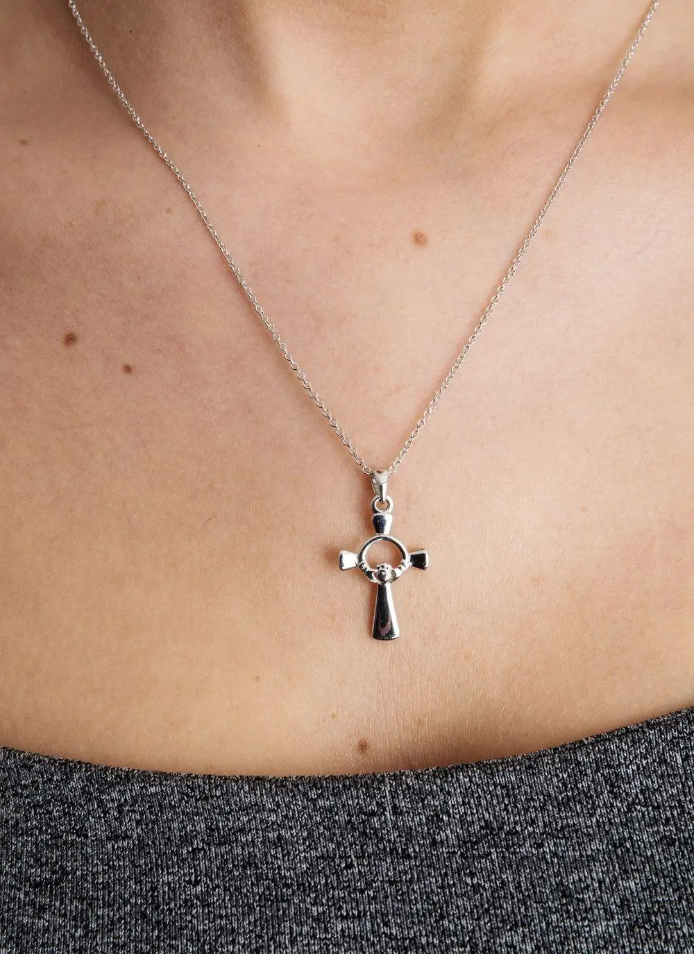 Sterling Silver Celtic Claddagh Cross Pendant