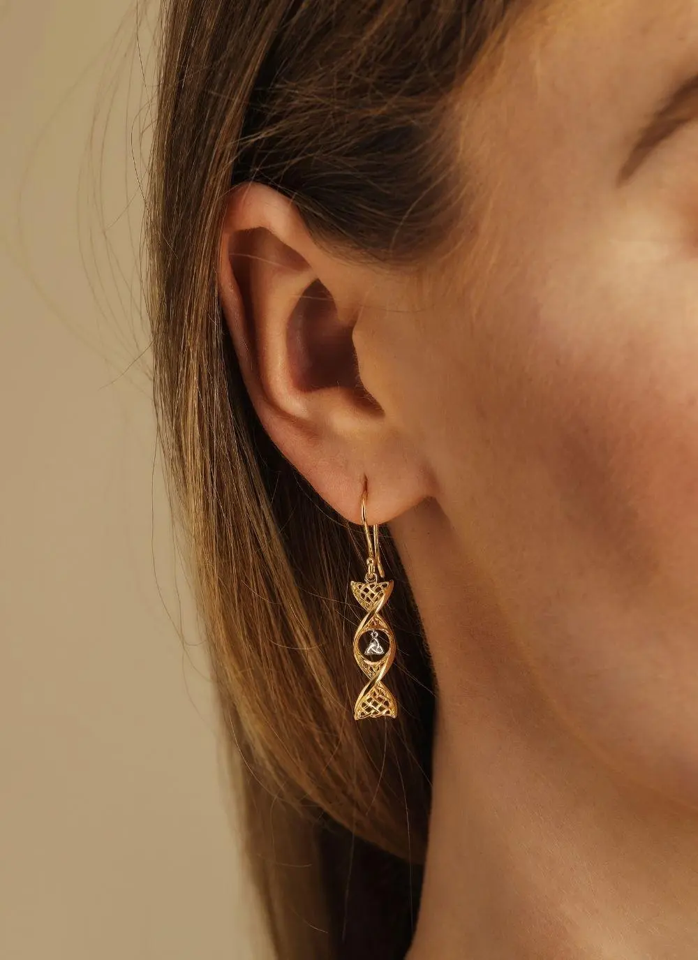 14K Gold Trinity Knot Twist Earrings