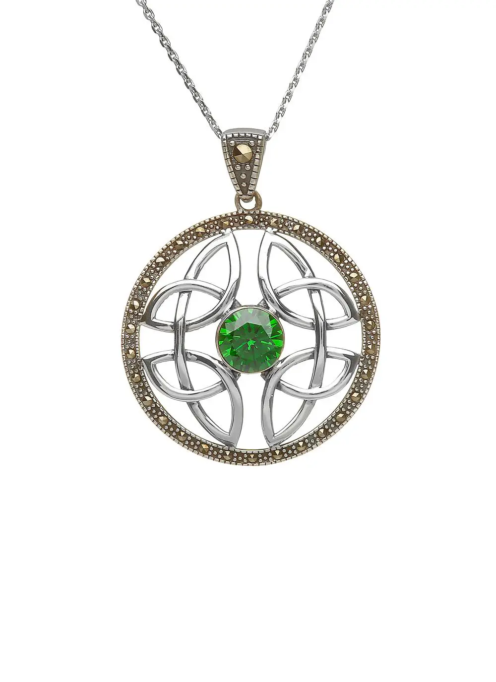 Celtic Knot Green Stone Marcasite Pendant