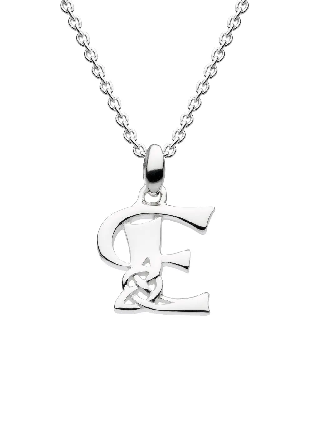 Sterling Silver Celtic Knot Initial Pendant - E