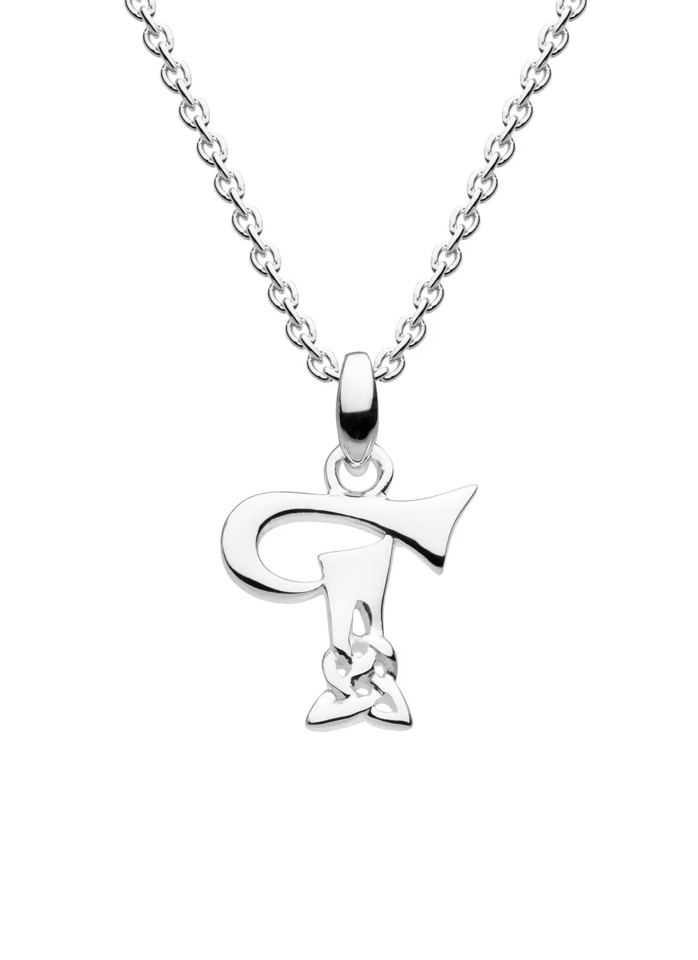 Sterling Silver Celtic Knot Initial Pendant - T