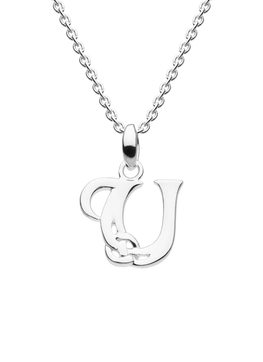 Sterling Silver Celtic Knot Initial Pendant - U