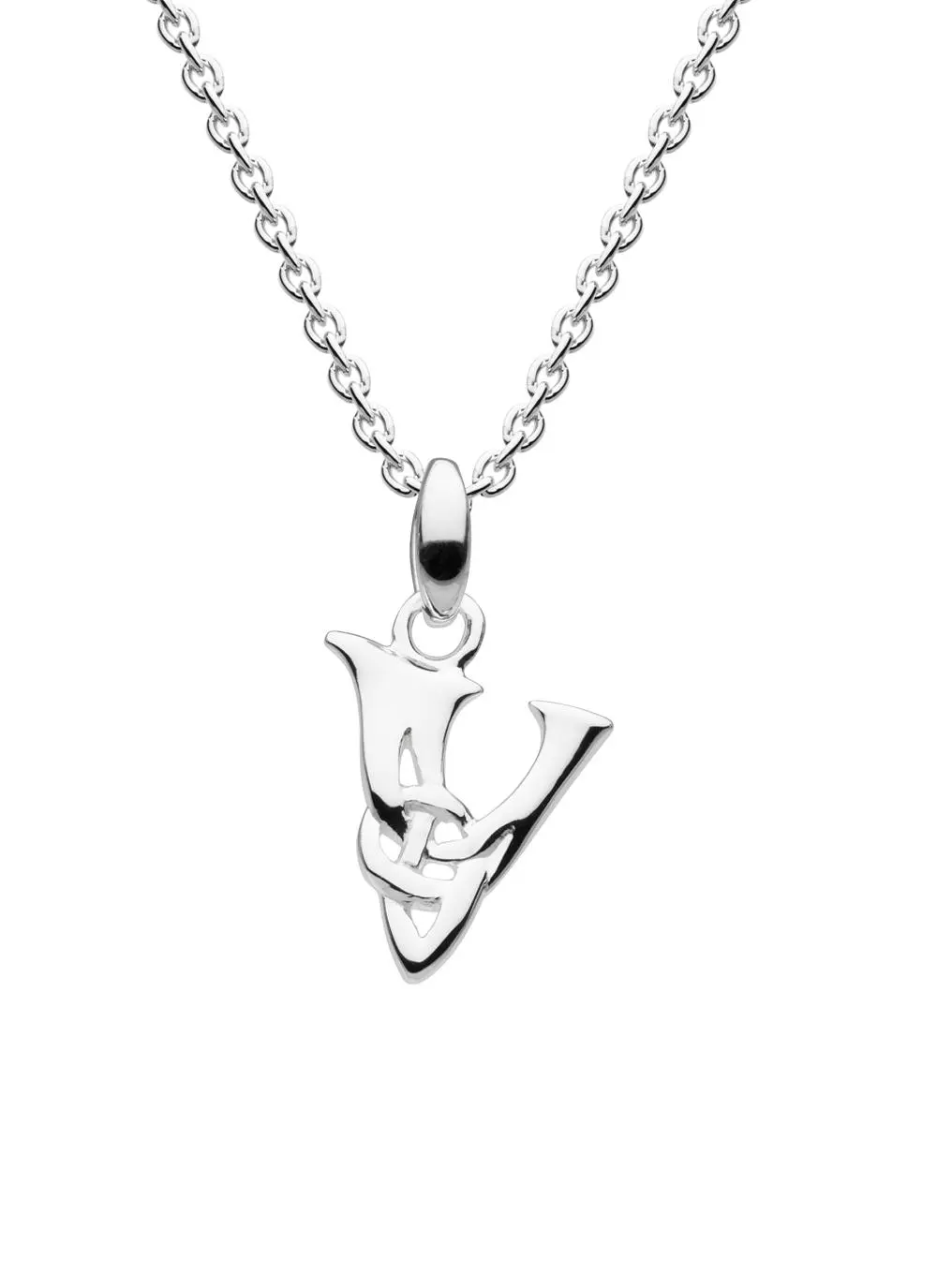 Sterling Silver Celtic Knot Initial Pendant - V