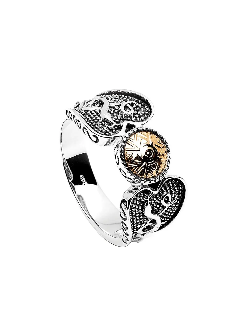 Sterling Silver & 18K Gold Bead Celtic Warrior Ring Size 5