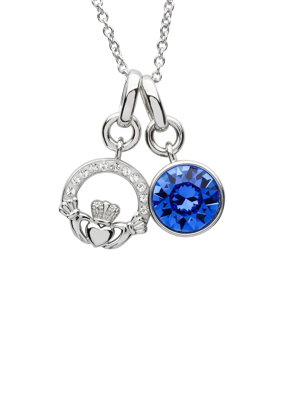 Claddagh Birthstone Charm Pendant Adorned With Swarovski Crystals