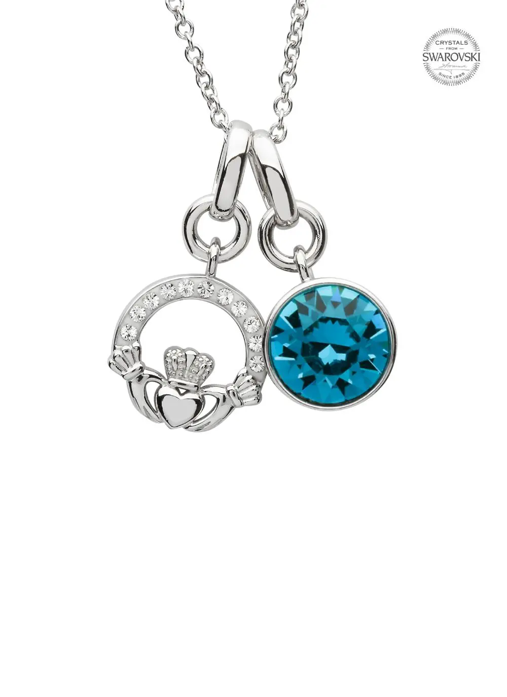 Claddagh Birthstone Charm Pendant Adorned With Swarovski Crystals