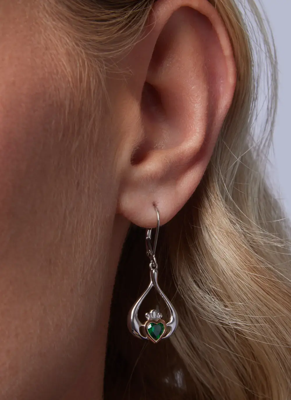 Sterling Silver & Rare Irish Rose Gold Claddagh Drop Earrings