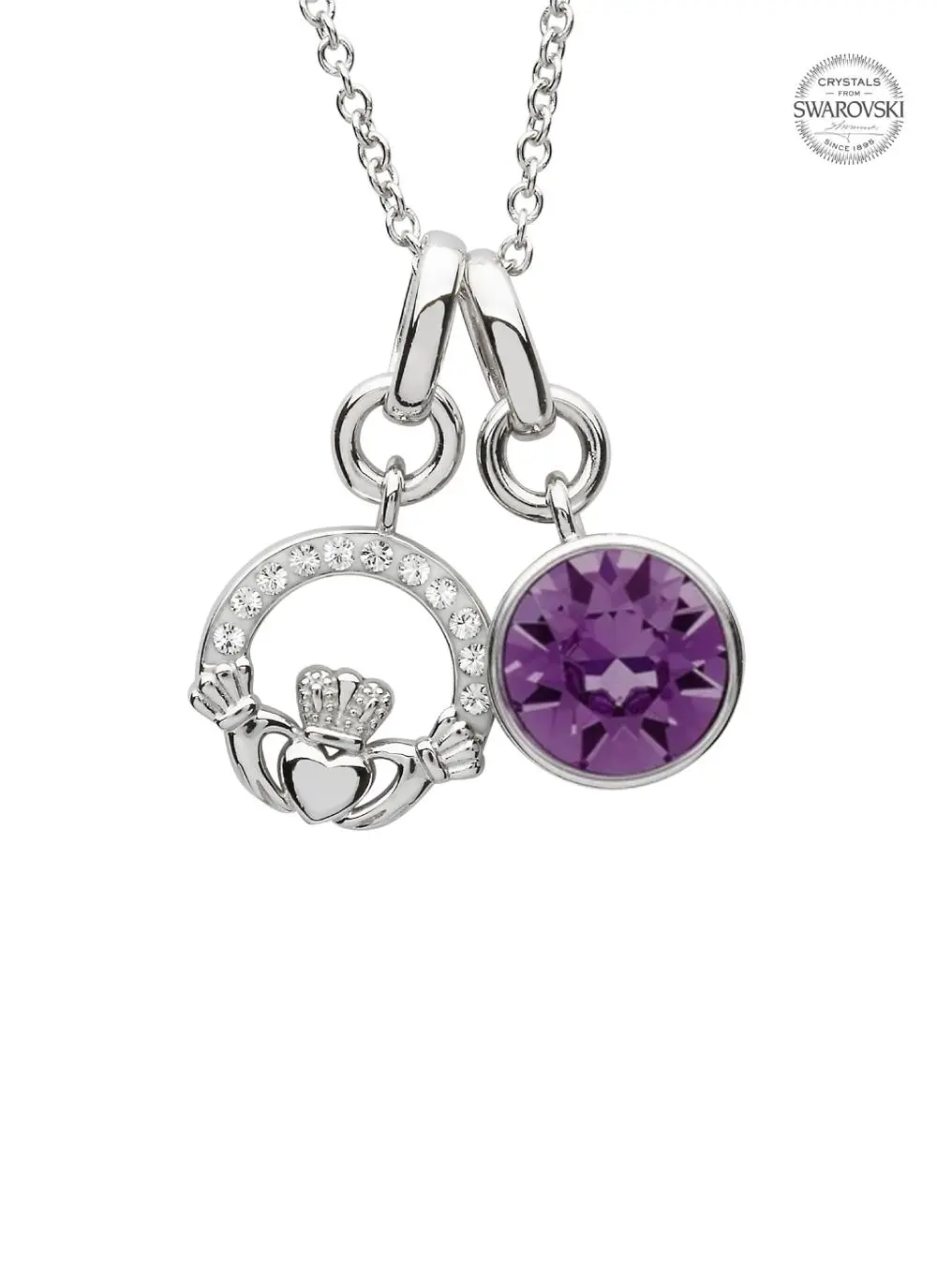 Claddagh Birthstone Charm Pendant Adorned With Swarovski Crystals