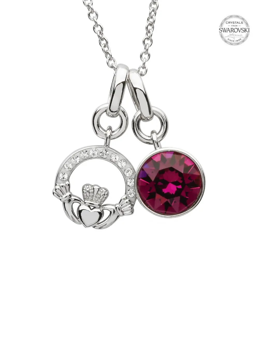 Claddagh Birthstone Charm Pendant Adorned With Swarovski Crystals