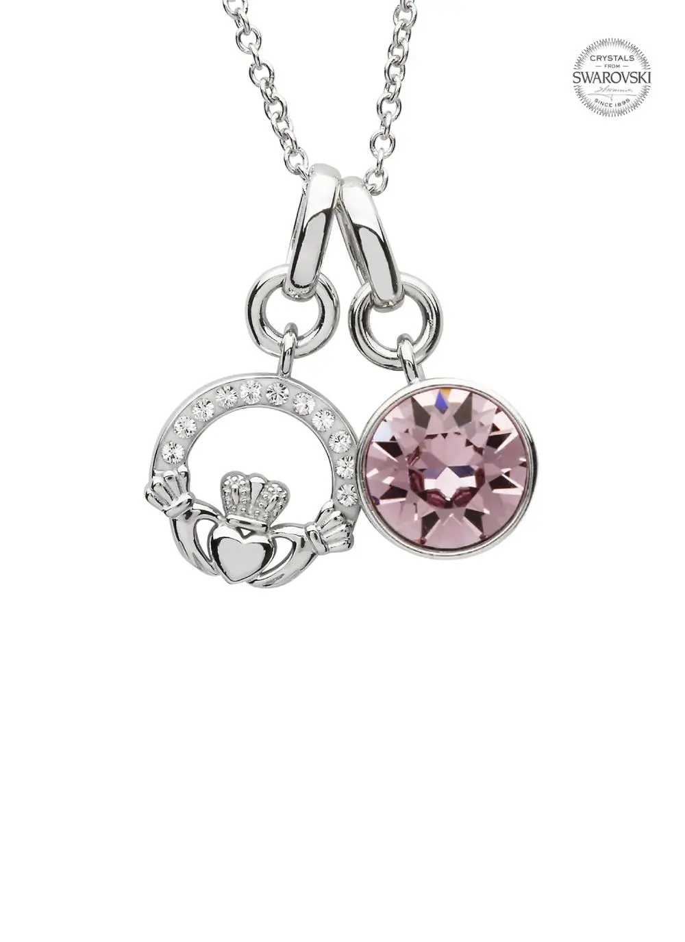 Claddagh Birthstone Charm Pendant Adorned With Swarovski Crystals