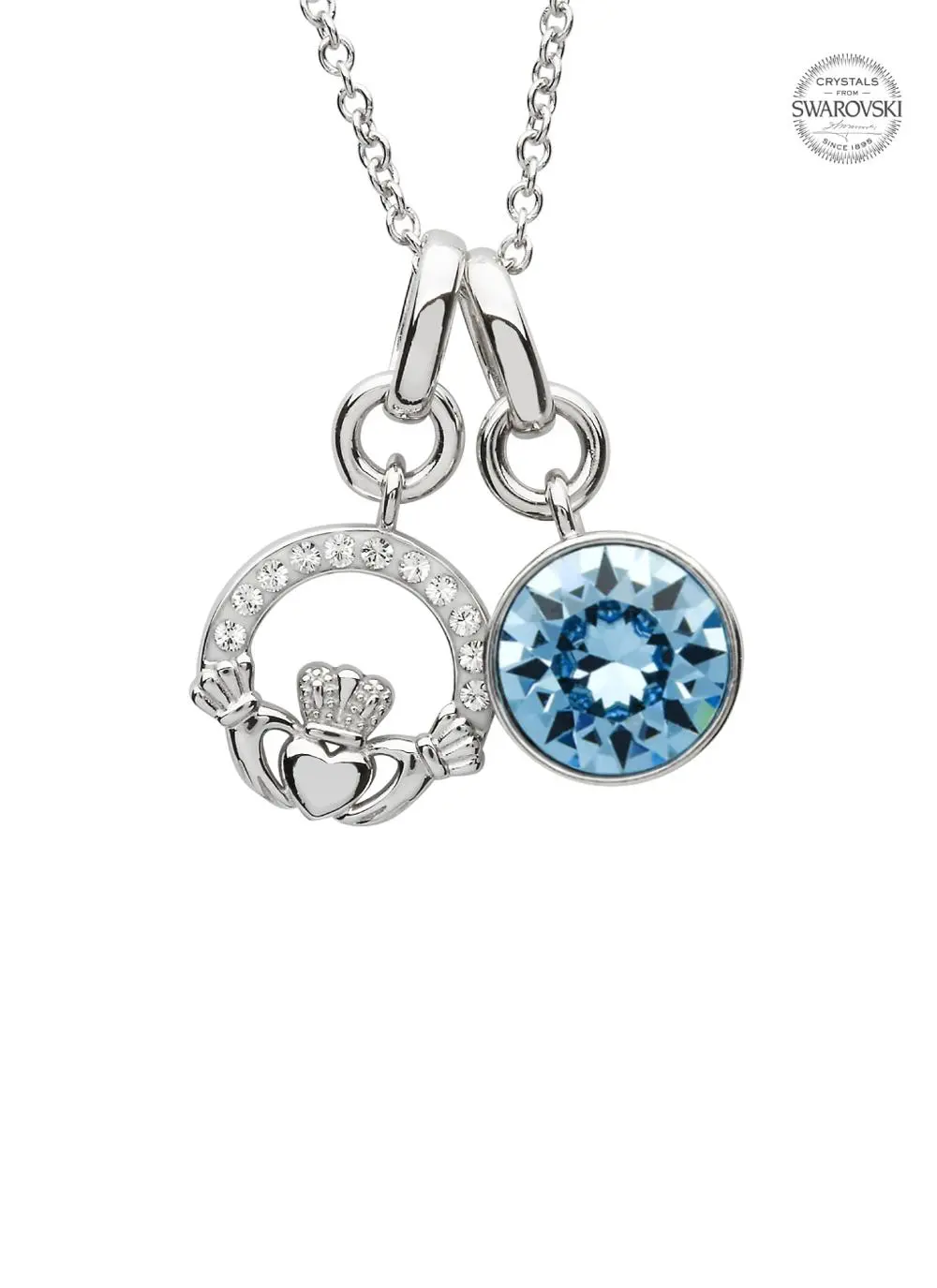 Claddagh Birthstone Charm Pendant Adorned With Swarovski Crystals