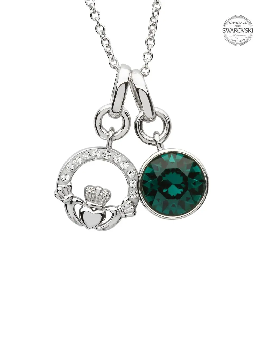 Claddagh Birthstone Charm Pendant Adorned With Swarovski Crystals
