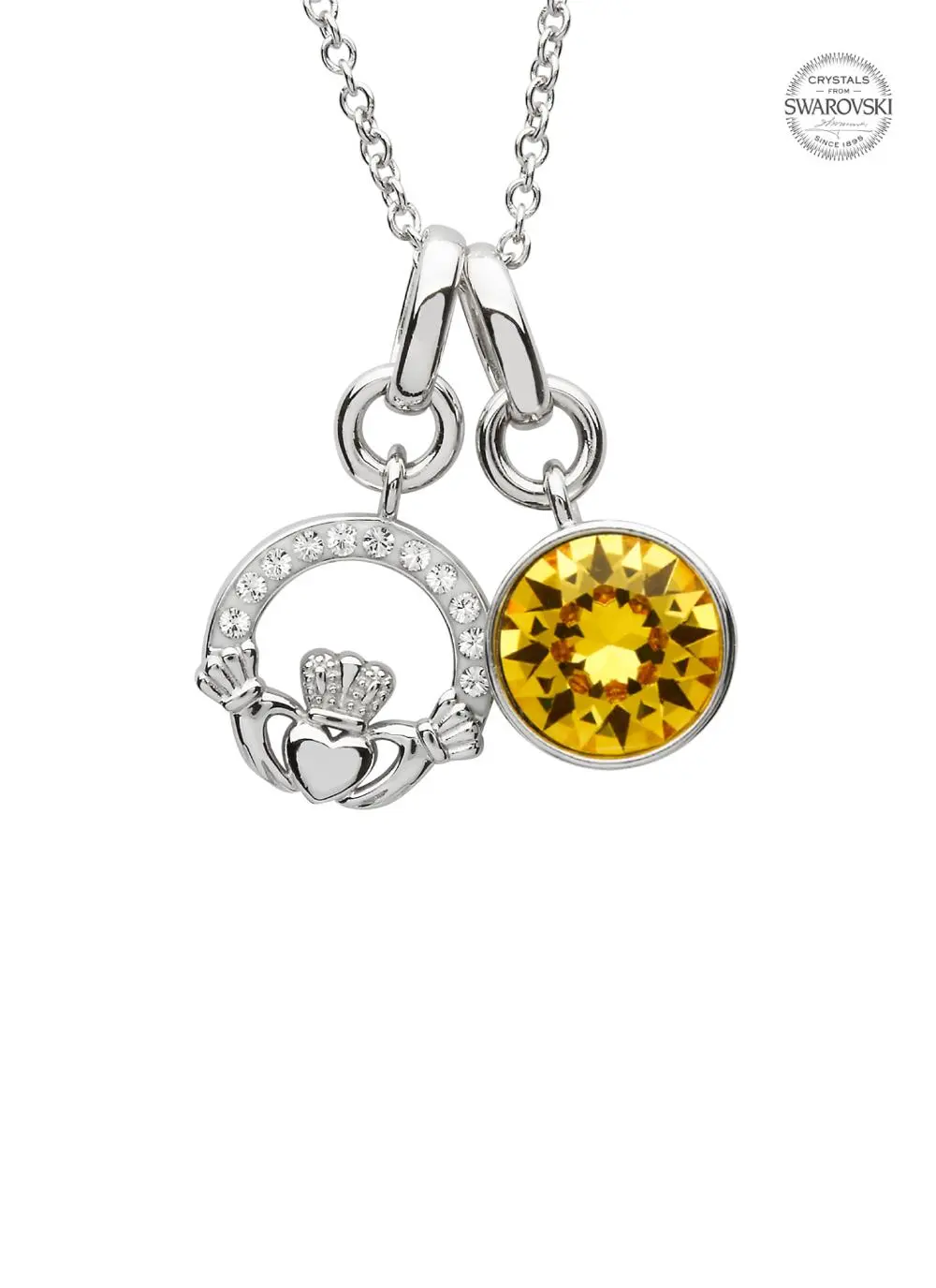 Claddagh Birthstone Charm Pendant Adorned With Swarovski Crystals