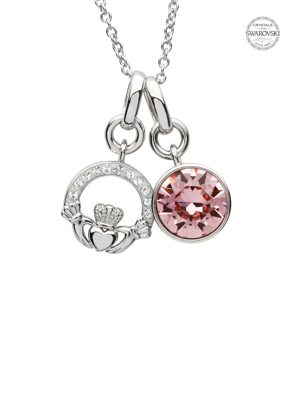 Claddagh Birthstone Charm Pendant Adorned With Swarovski Crystals