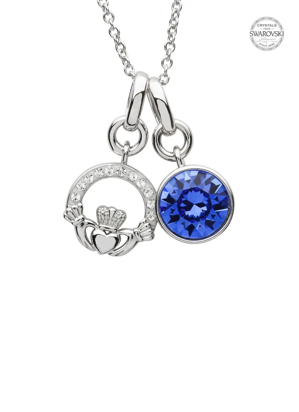 Claddagh Birthstone Charm Pendant Adorned With Swarovski Crystals