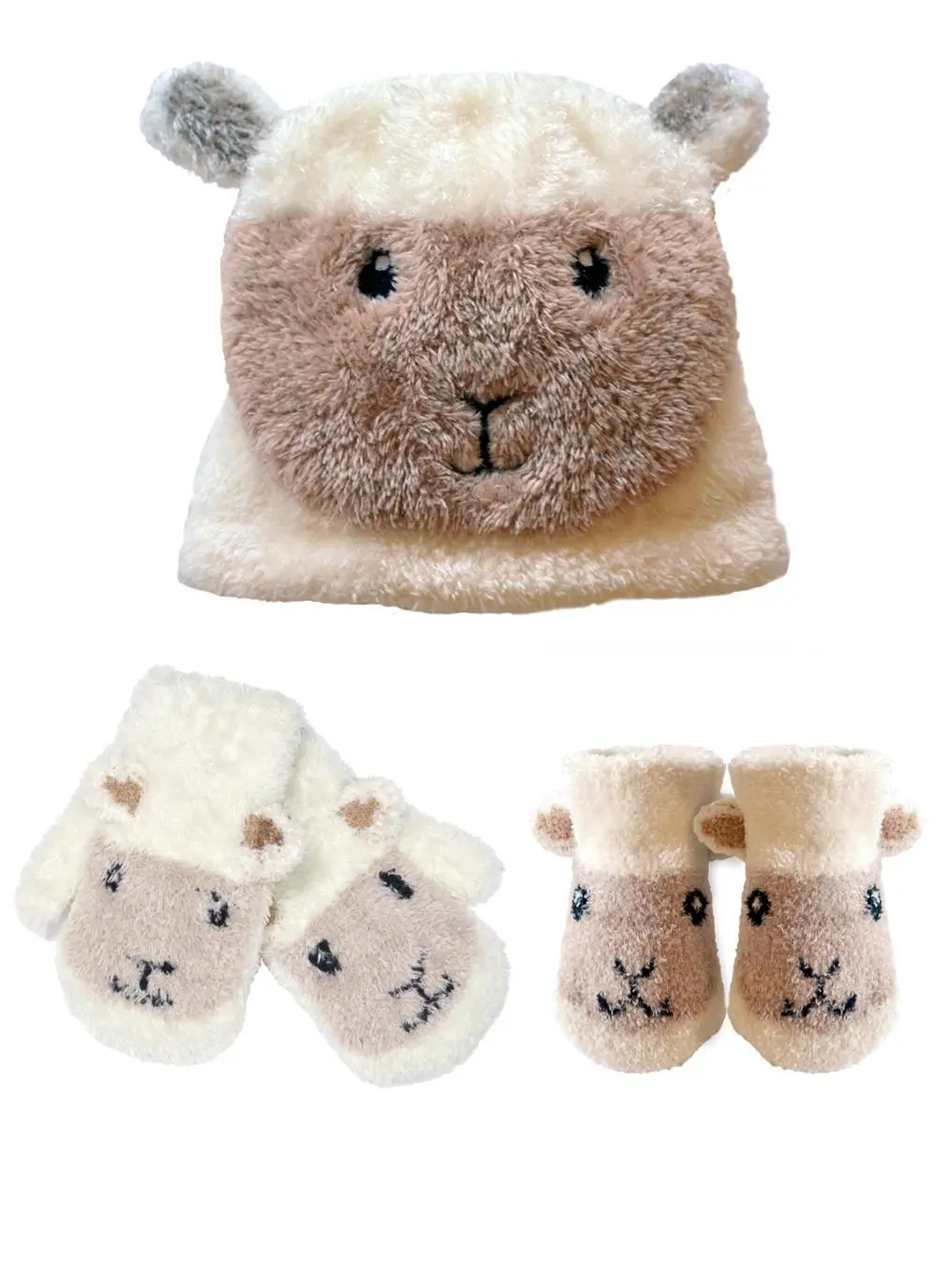 Baby Sheep Hat, Booties & Mittens Set