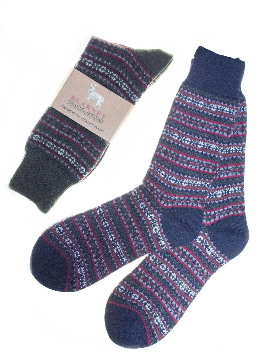 Men's Wool Blend Fair Isle Socks - Navy & Green