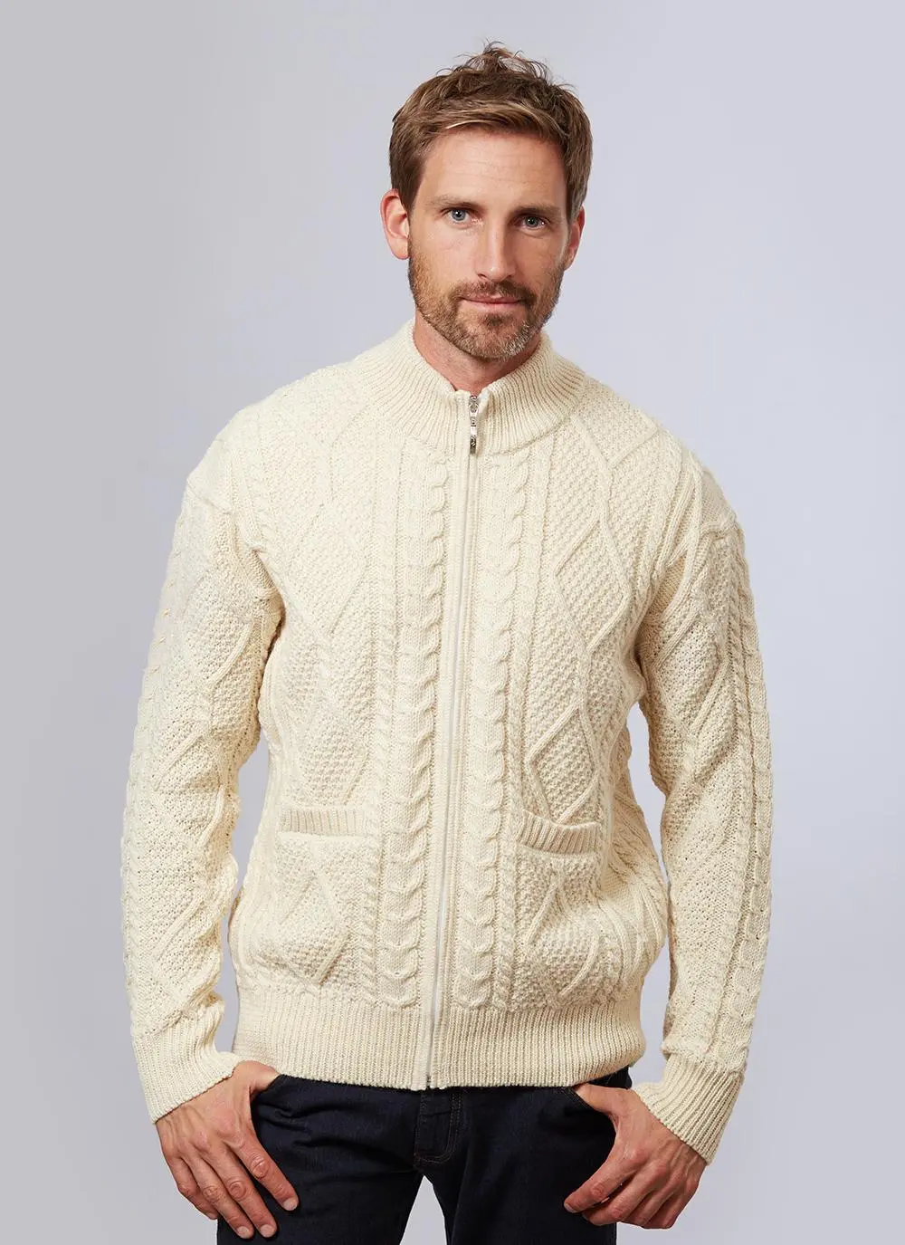 Denis Full Zip Aran Sweater | Blarney