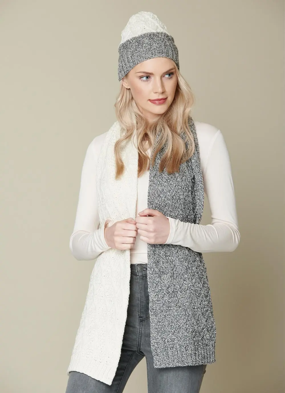 Diamond Contrast Beanie & Scarf Set
