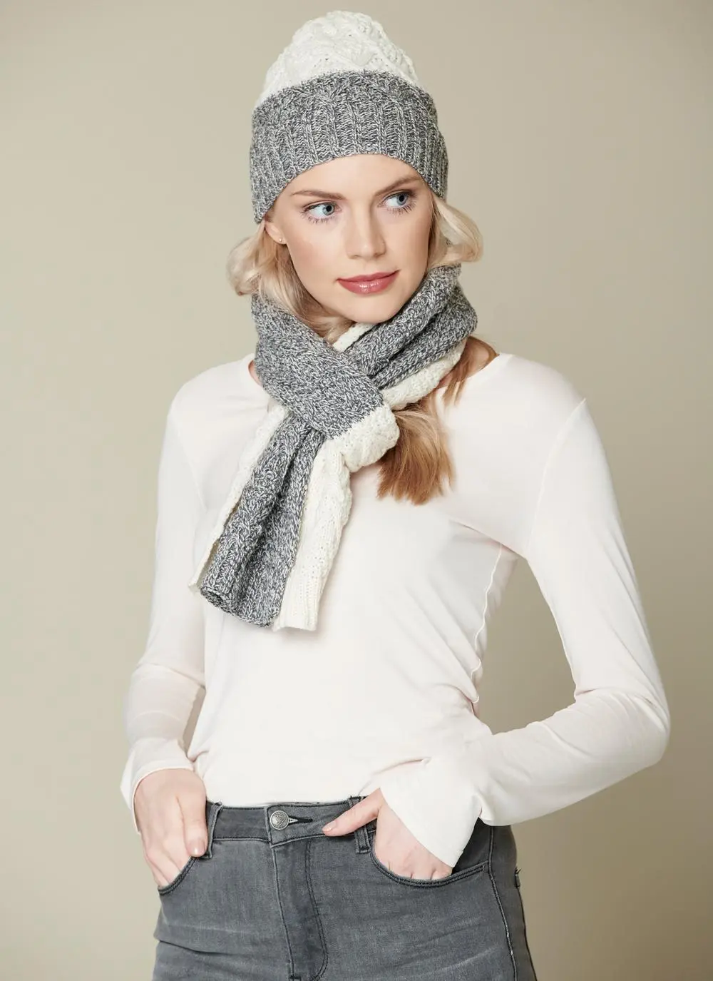 Diamond Contrast Beanie & Scarf Set