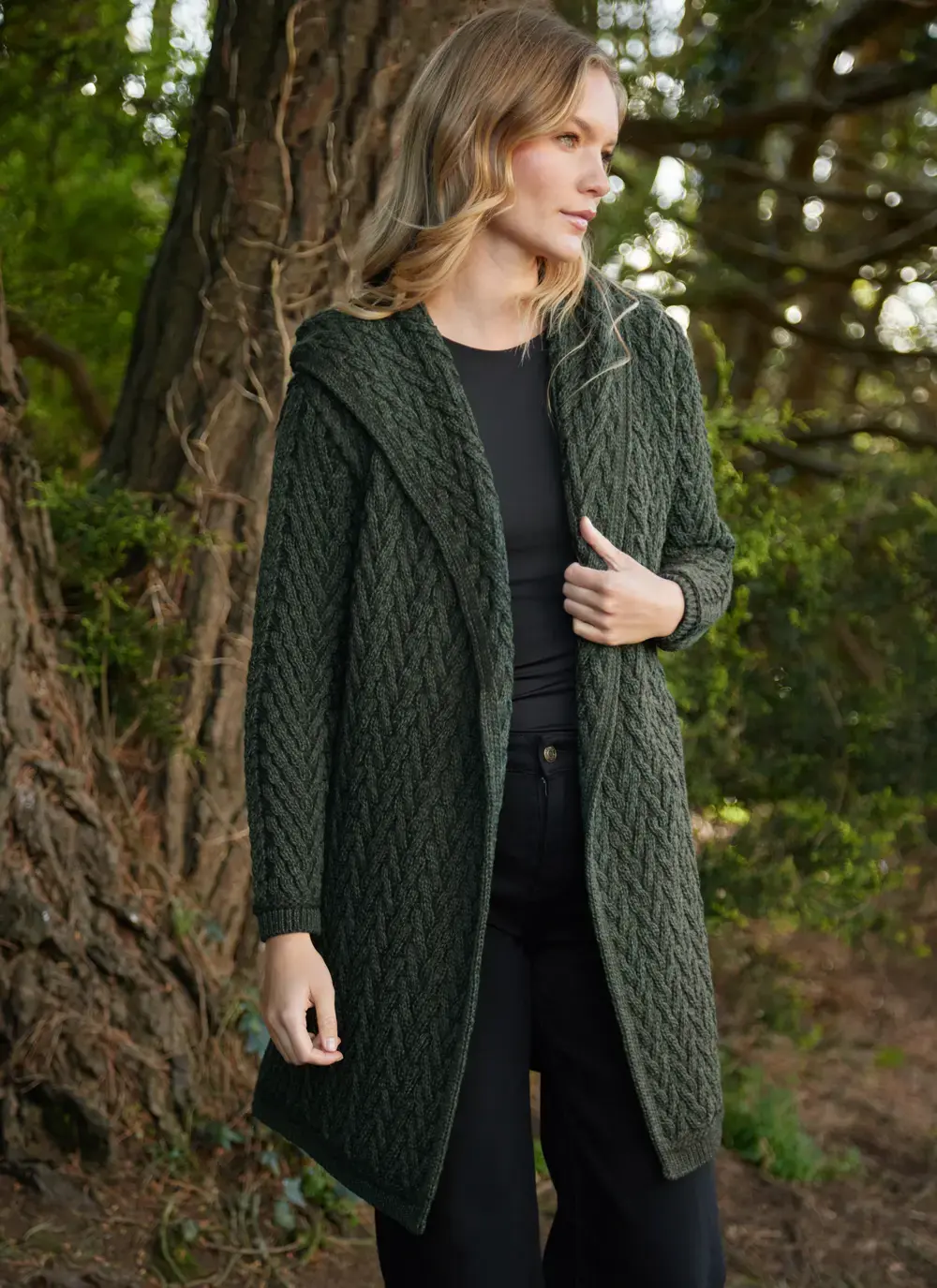 Eimear Aran Cable Knit Hooded Cardigan