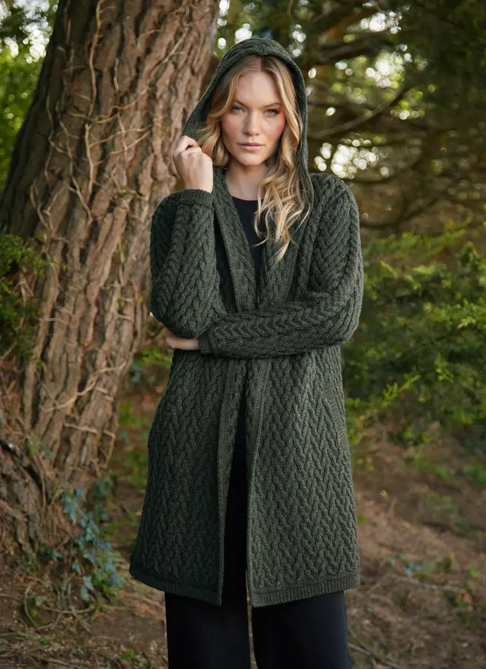 Eimear Aran Cable Knit Hooded Cardigan
