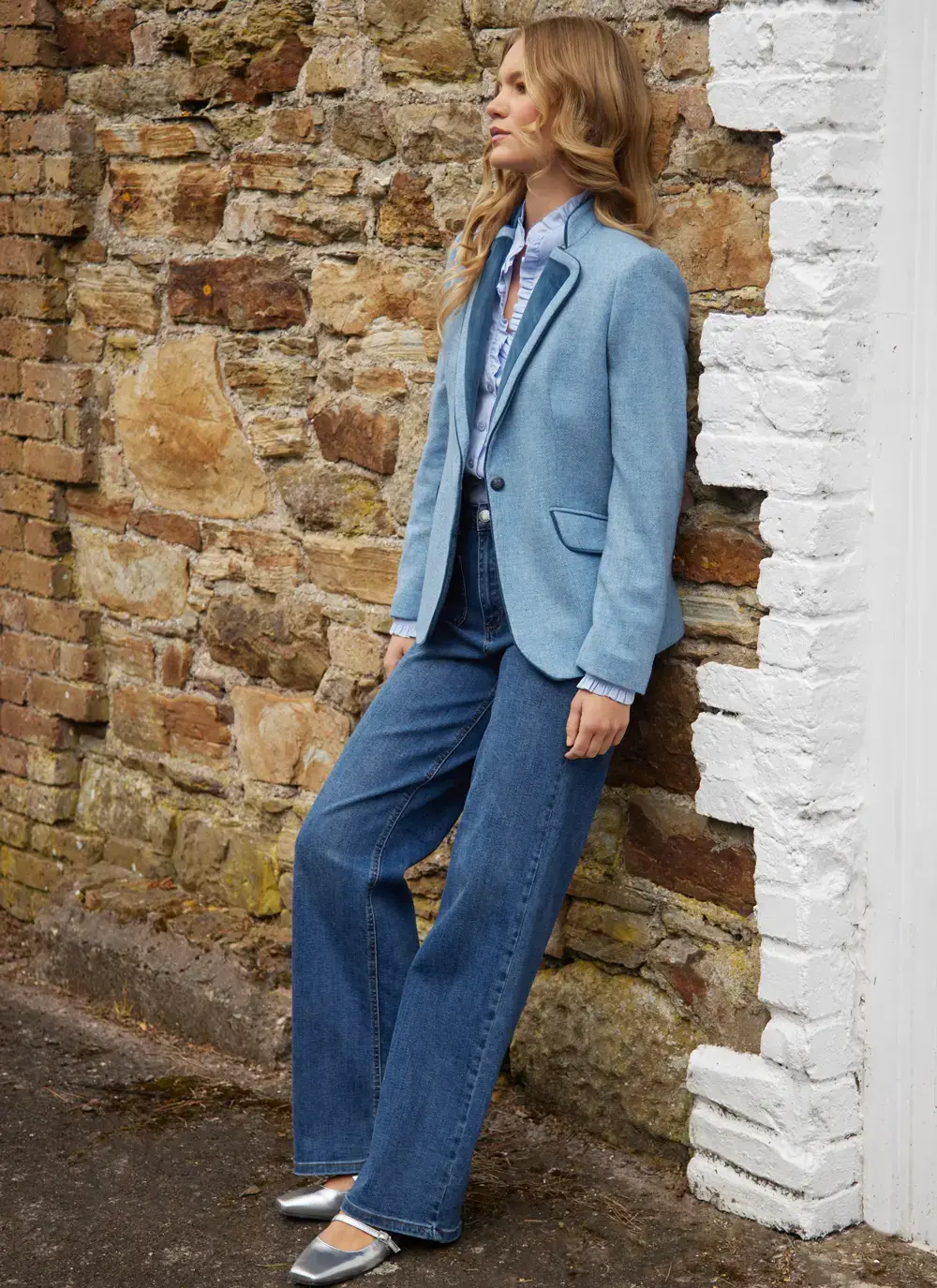 Eslava Tweed Blazer Jacket in Light Blue 