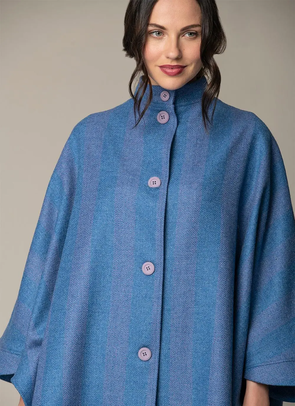 Evie Long Button Cape - Lavender Blue