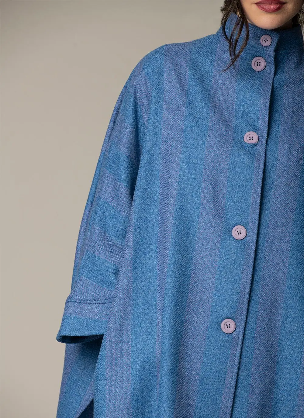 Evie Long Button Cape - Lavender Blue