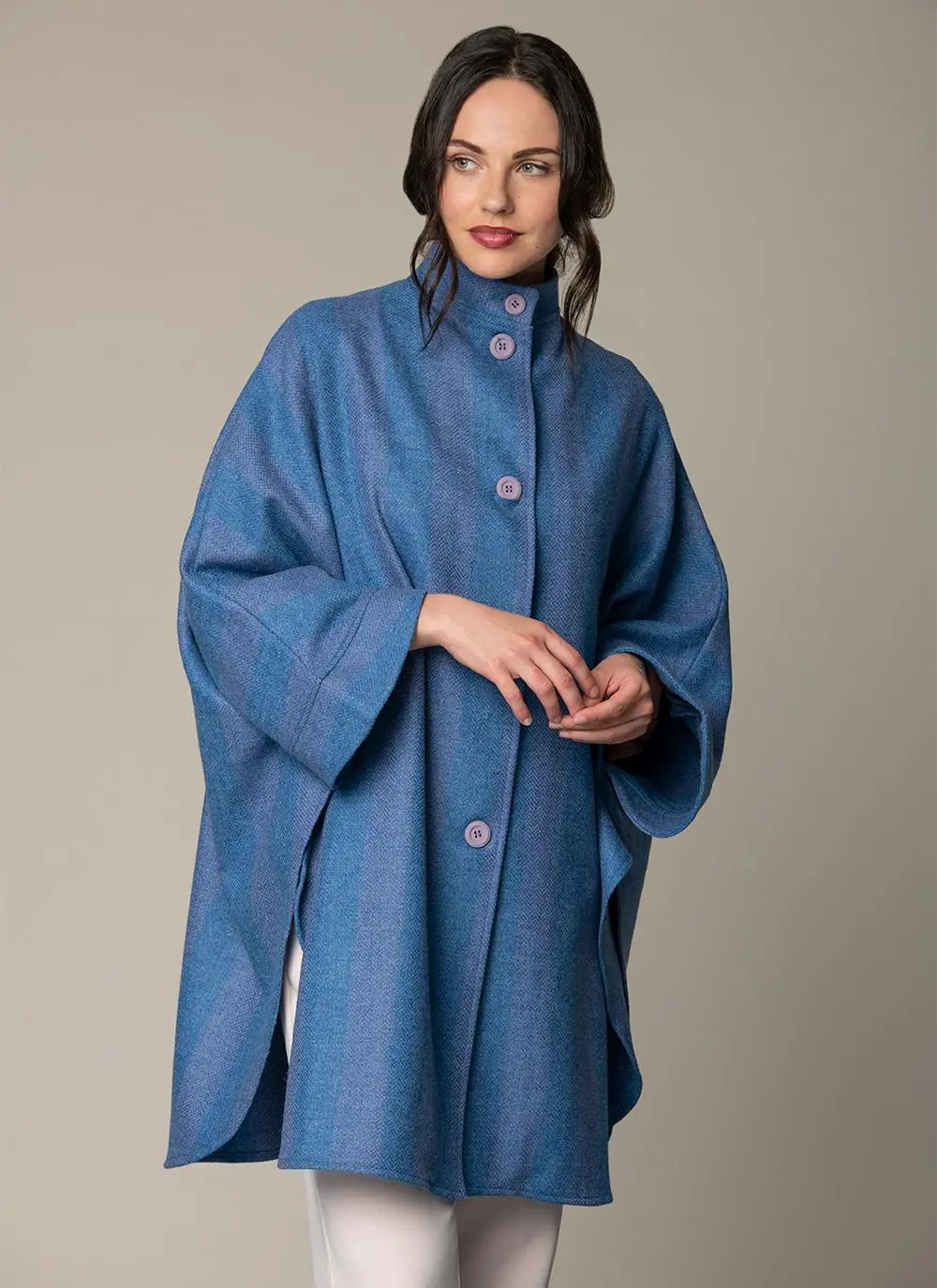 Evie Long Button Cape - Lavender Blue