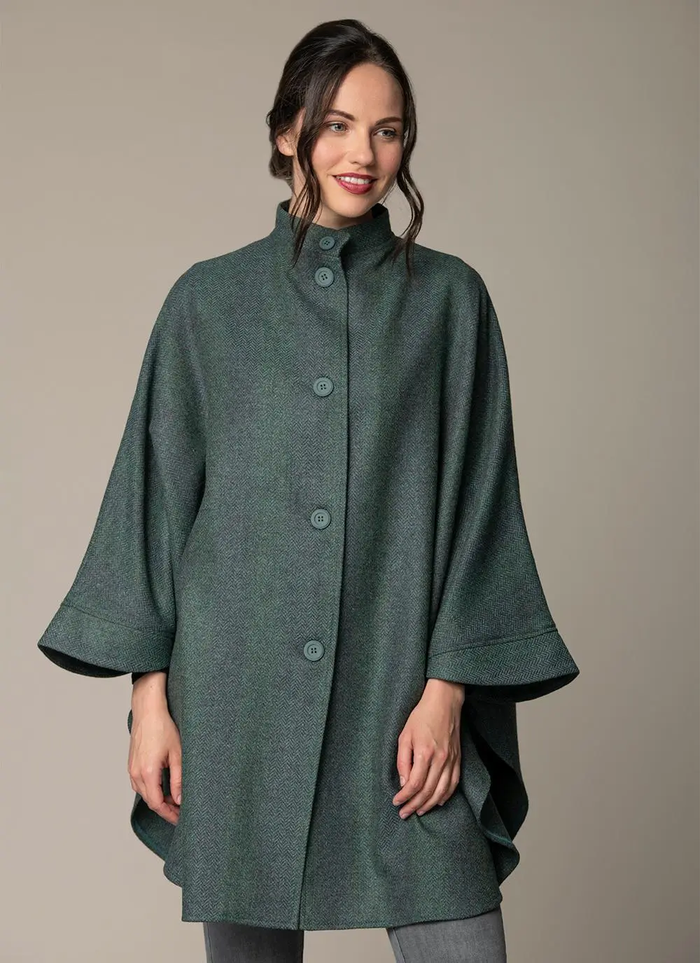 Evie Long Button Cape - Moss Green