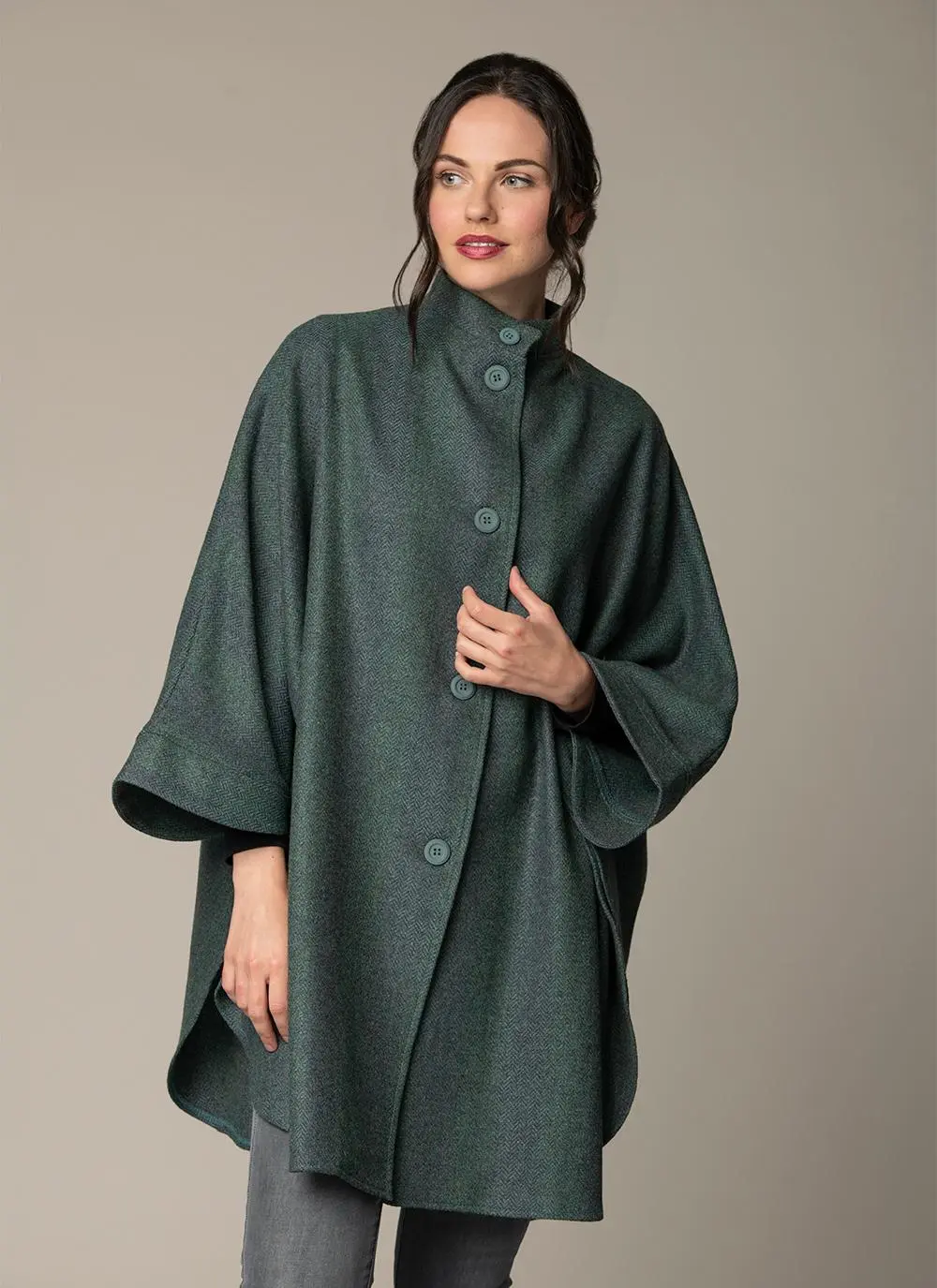 Evie Long Button Cape - Moss Green