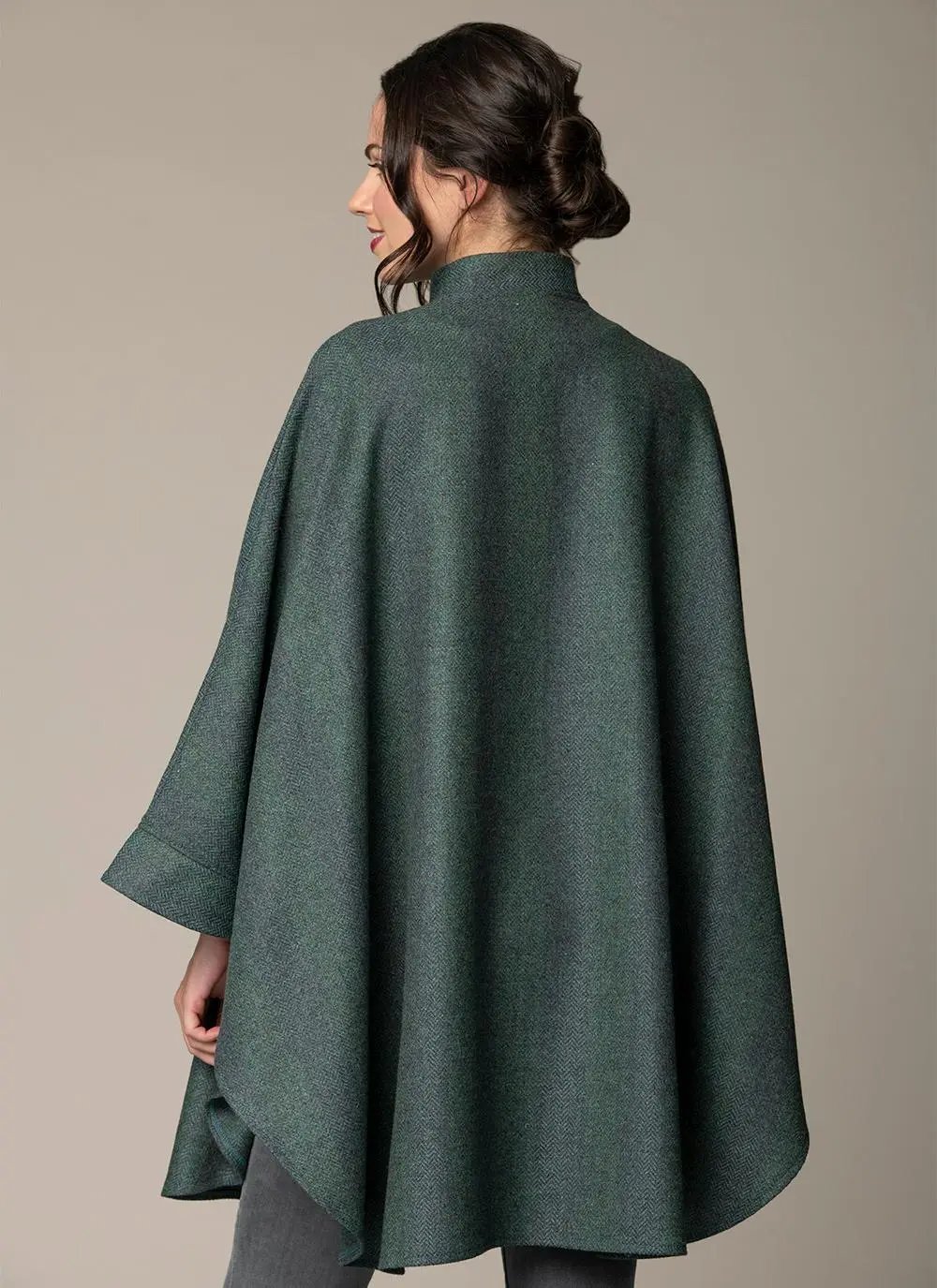 Evie Long Button Cape - Moss Green