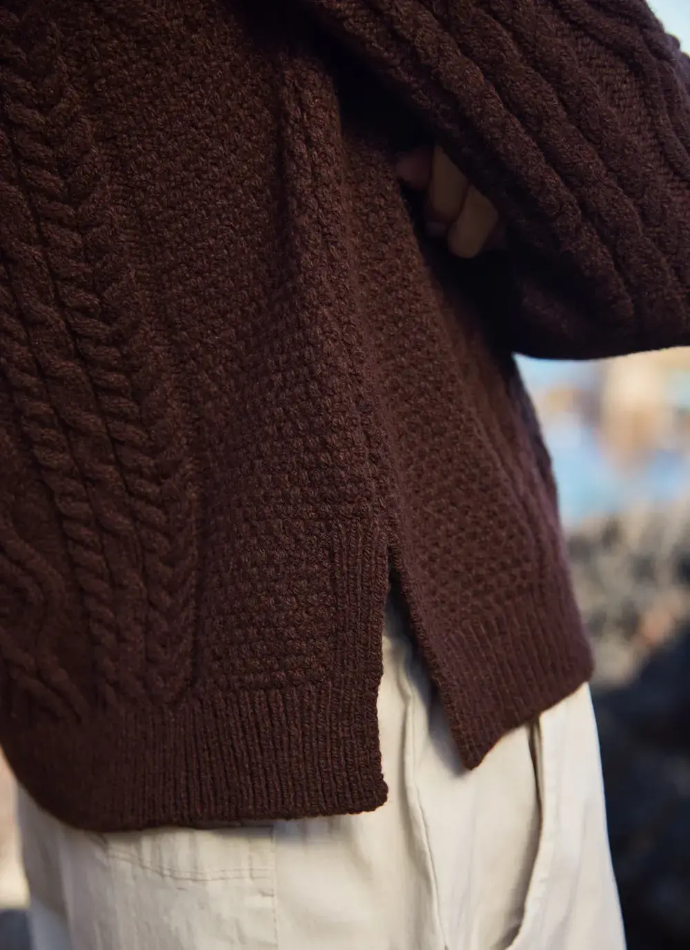 Evie Cashmere V- Neck Aran Cardigan 