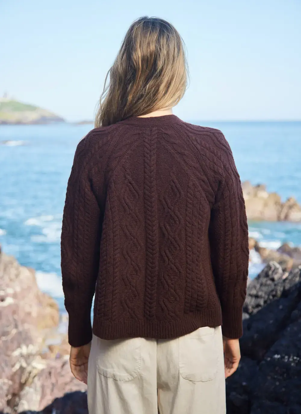 Evie Cashmere V- Neck Aran Cardigan 