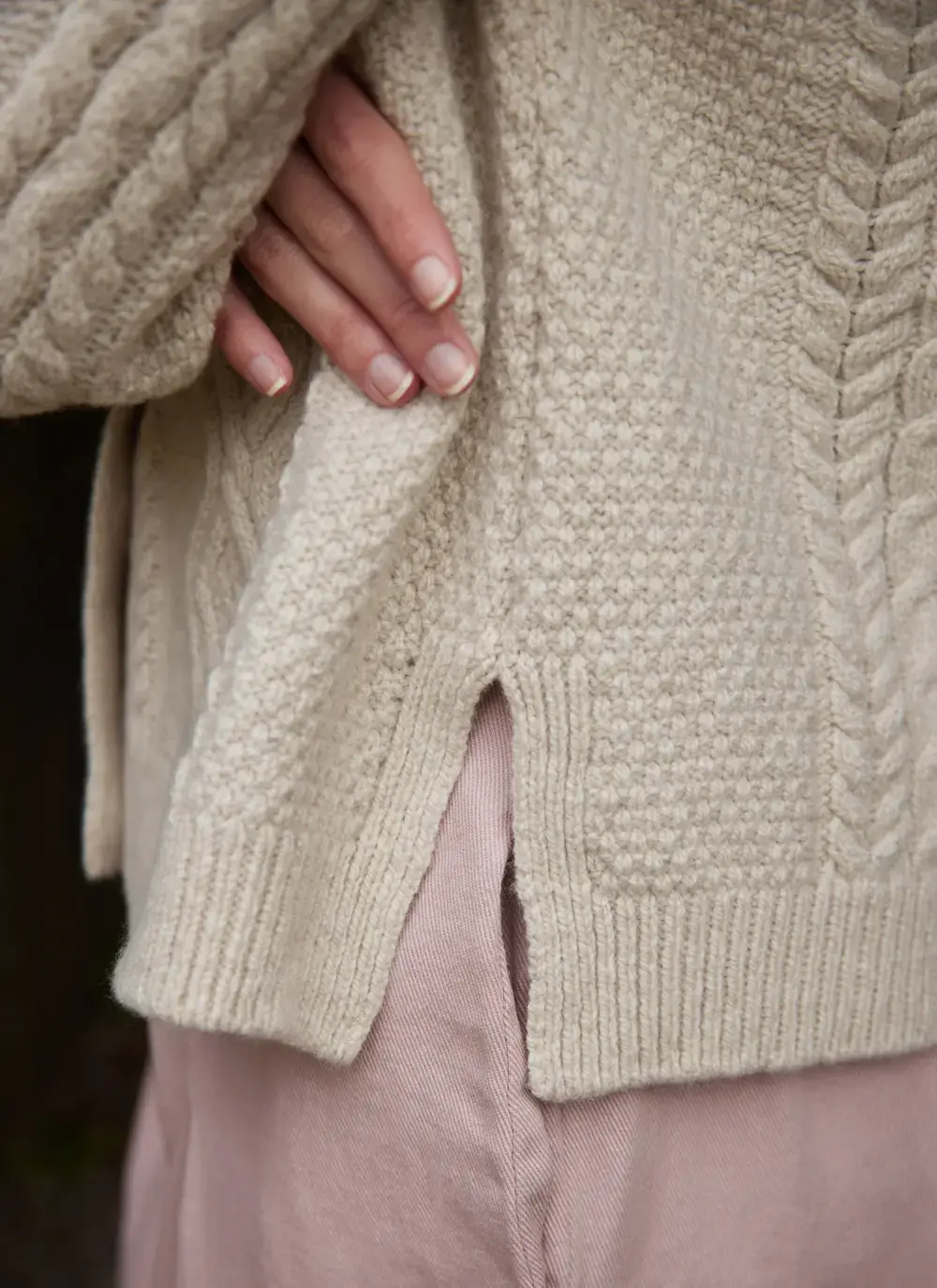 Evie Cashmere V- Neck Aran Cardigan 