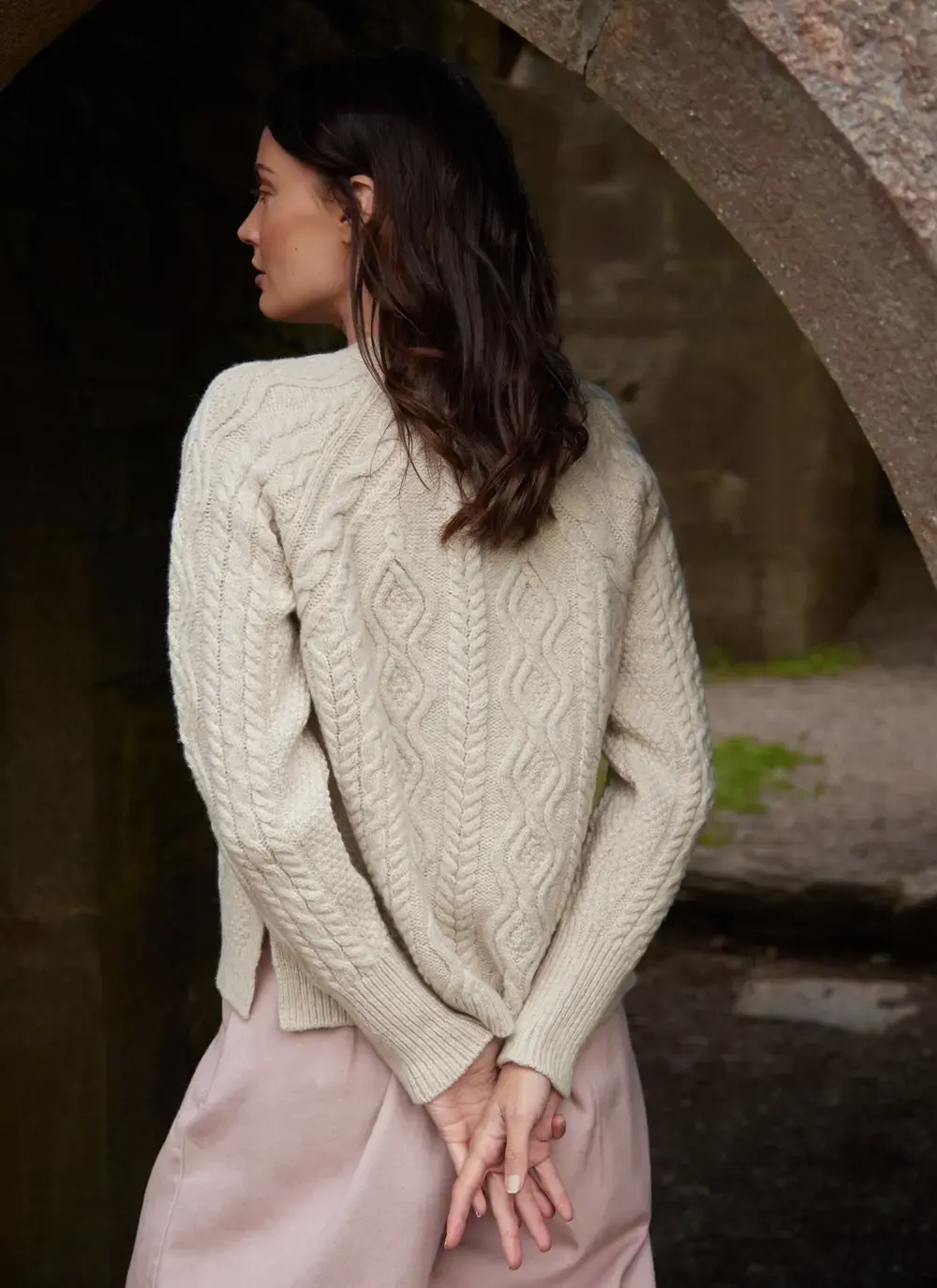 Evie Cashmere V- Neck Aran Cardigan 