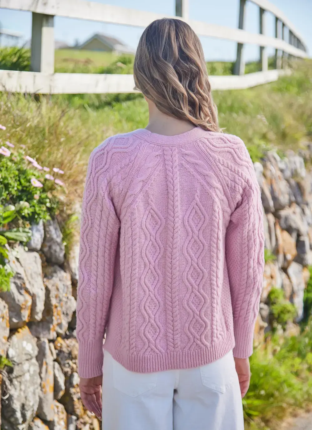 Evie Cashmere V- Neck Aran Cardigan 