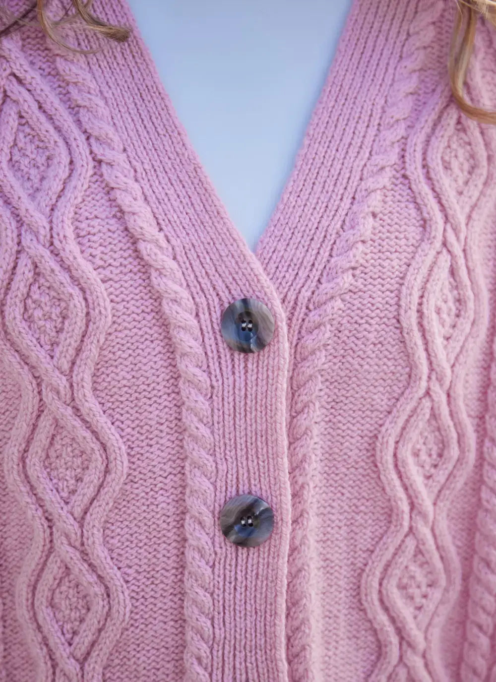 Evie Cashmere V- Neck Aran Cardigan 