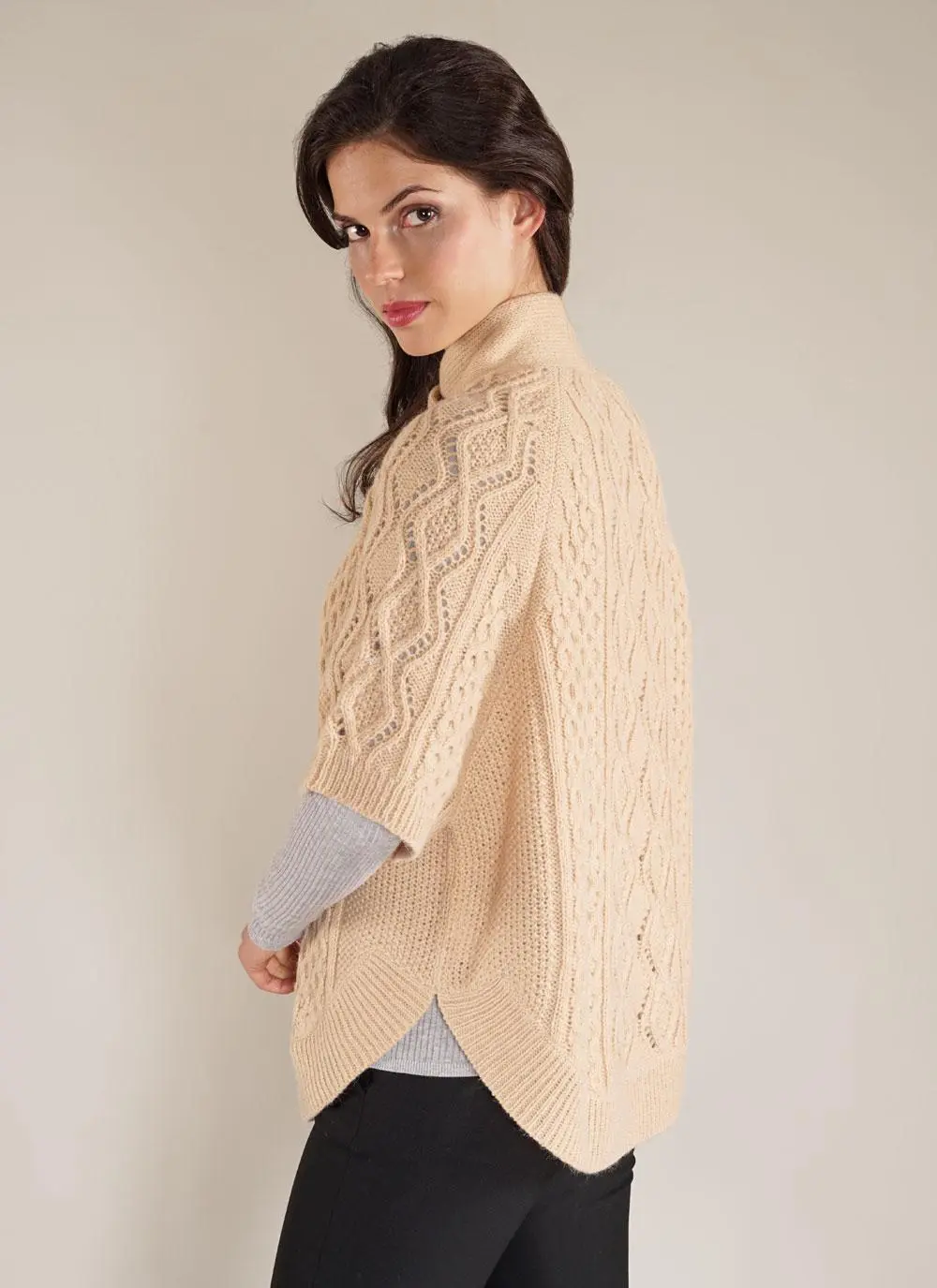Eyelet Stitch Knit Poncho